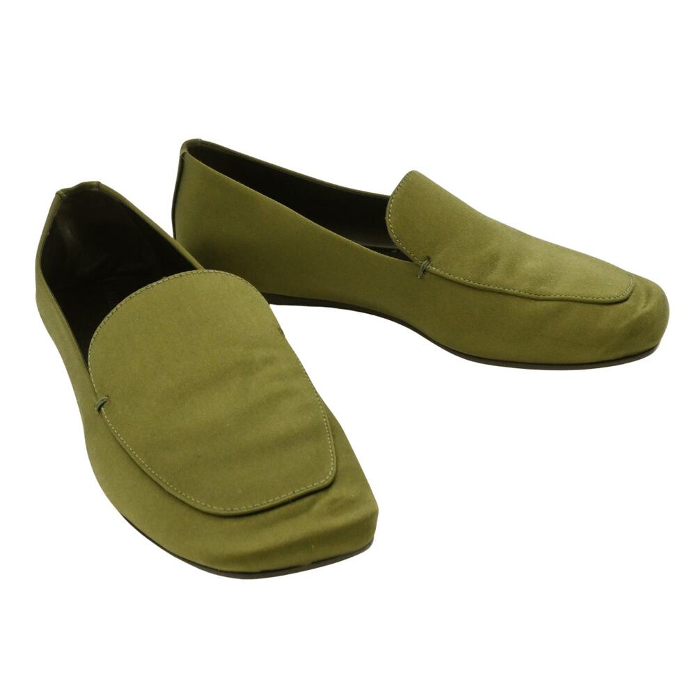 Khaite Olive Green Monroe Satin Loafer Flats Size 37